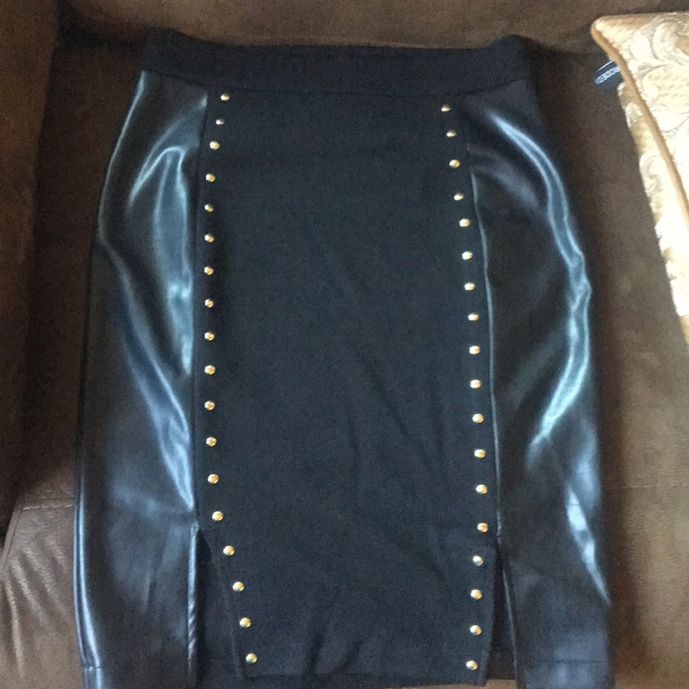 Michael Kors Black  Panel Gold Stud Pencil Skirt